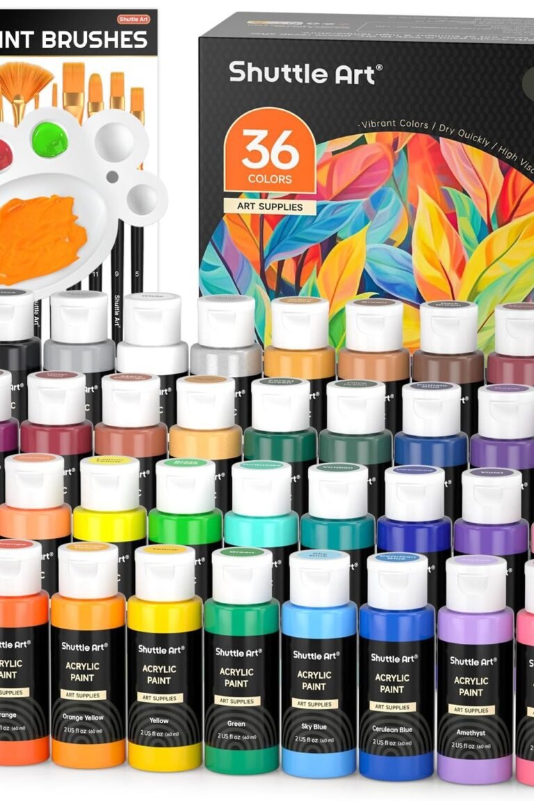 Shuttle Art Acrylic Paint, 36 Colors Acrylic Paint Set with Brushes & Palette, 2oz/60ml Bottles, Rich Pigments Non-toxic Artists Kids & Adults, Painting on Canvas Rocks Ceramic Wood main product view - Shuttle Art Acrylic Paint, 36 Colors Acrylic Paint Set with Brushes & Palette, 2oz/60ml Bottles, Rich Pigments Non-toxic Artists Kids & Adults, Painting on Canvas Rocks Ceramic Wood