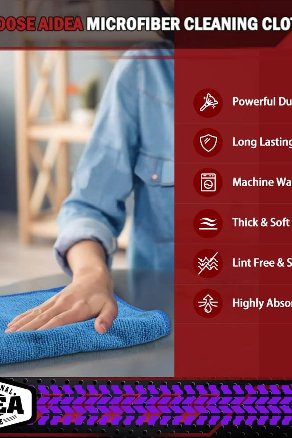 AIDEA Microfiber Cleaning Cloth-50PK, Microfiber Towels Cars, 12"12" packaging and contents - AIDEA Microfiber Cleaning Cloth-50PK, Microfiber Towels Cars, 12"12"