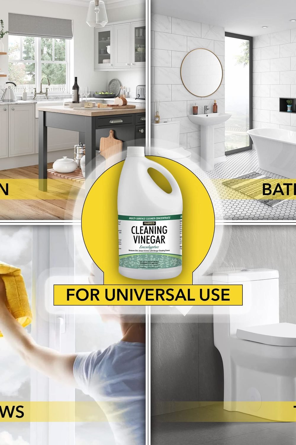 HARRIS Cleaning Vinegar All Purpose Household Surface Cleaner, 128oz (Eucalyptus) with Easy Pour Funnel Included packaging and contents - HARRIS Cleaning Vinegar All Purpose Household Surface Cleaner, 128oz (Eucalyptus) with Easy Pour Funnel Included