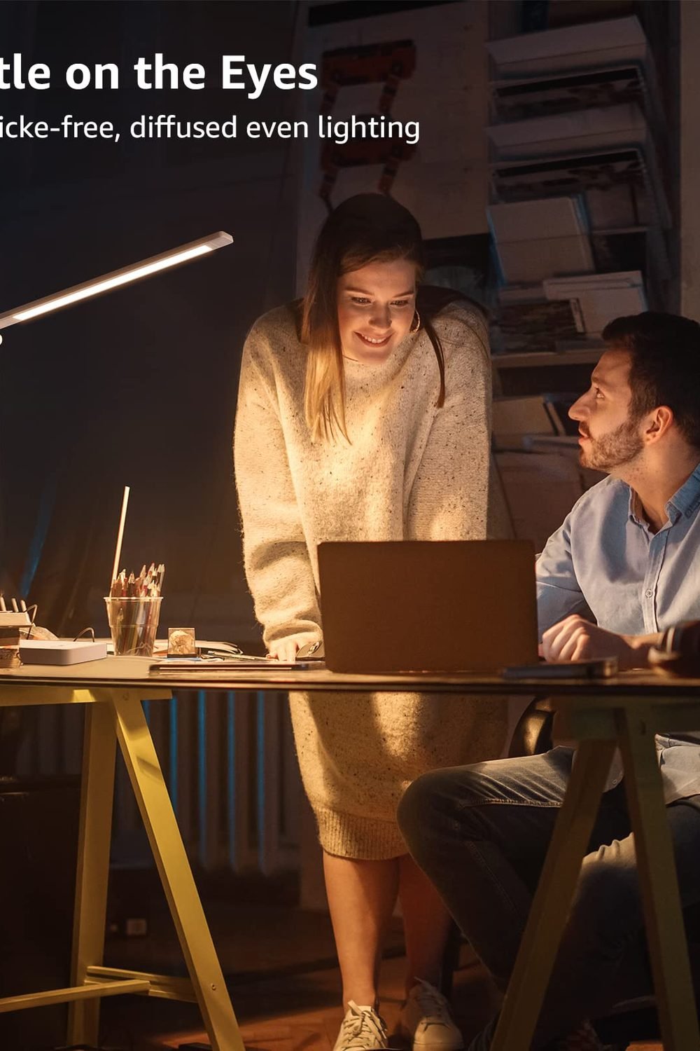 Lepro LED Desk Lamp 9.5W 800lm, Metal Desk Light Home Office, White side angle and details - Lepro LED Desk Lamp 9.5W 800lm, Metal Desk Light Home Office, White