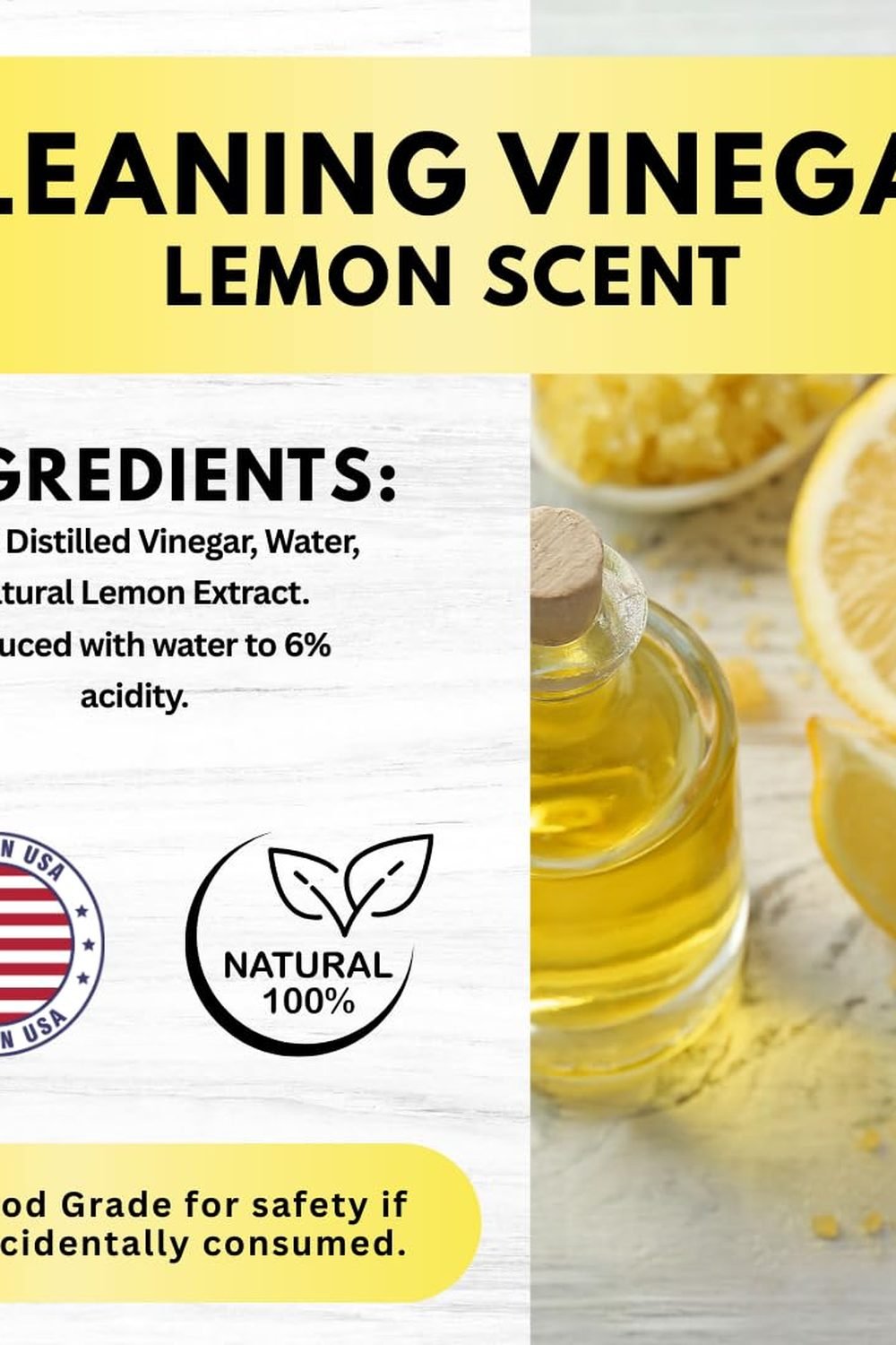 White House Cleaning Vinegar, Natural, Safe Multi-Purpose Home Cleaner Jug, Lemon Scent, 64 Fl Oz (Pack of 1) side angle and details - White House Cleaning Vinegar, Natural, Safe Multi-Purpose Home Cleaner Jug, Lemon Scent, 64 Fl Oz (Pack of 1)