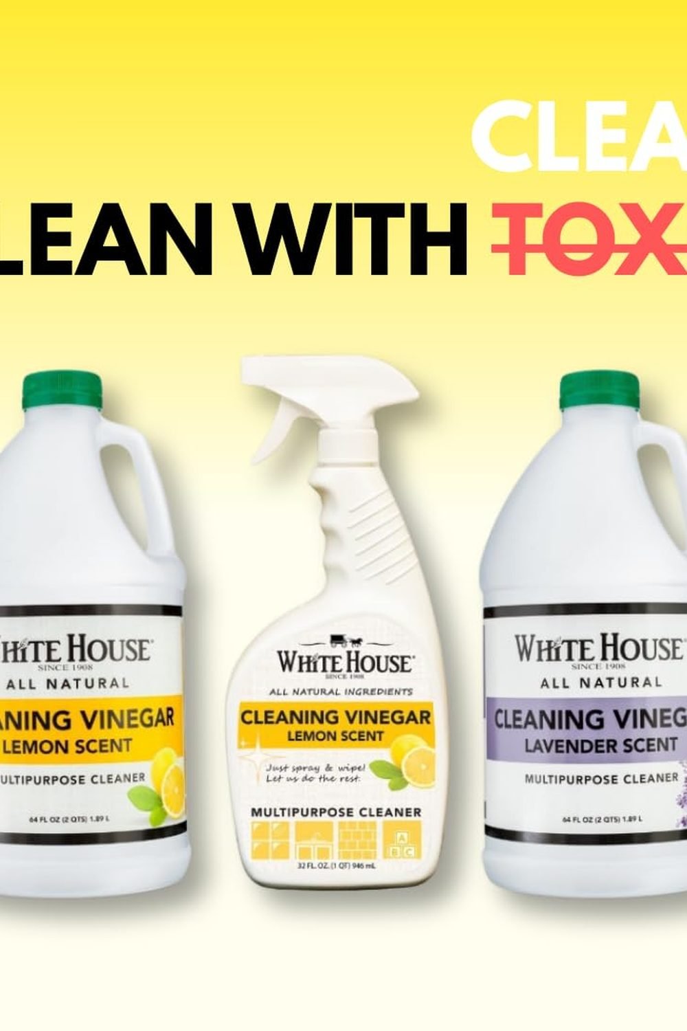 White House Cleaning Vinegar, Natural, Safe Multi-Purpose Home Cleaner Jug, Lemon Scent, 64 Fl Oz (Pack of 1) packaging and contents - White House Cleaning Vinegar, Natural, Safe Multi-Purpose Home Cleaner Jug, Lemon Scent, 64 Fl Oz (Pack of 1)