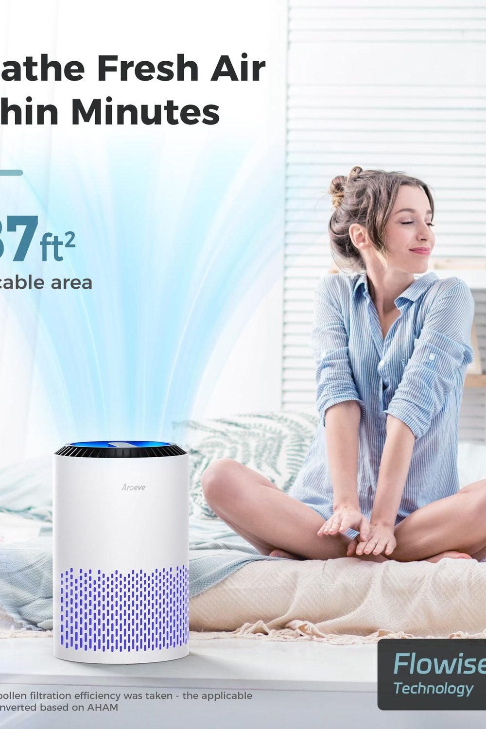 AROEVE Air Purifiers Bedroom with Sleep Mode Speed Control-MK01A(White) side angle and details - AROEVE Air Purifiers Bedroom with Sleep Mode Speed Control-MK01A(White)