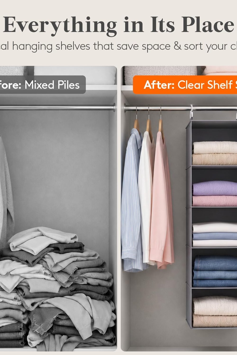Lifewit Hanging Closet Organizer and Storage Clothes 5 Tier in use at home - Lifewit Hanging Closet Organizer and Storage Clothes 5 Tier