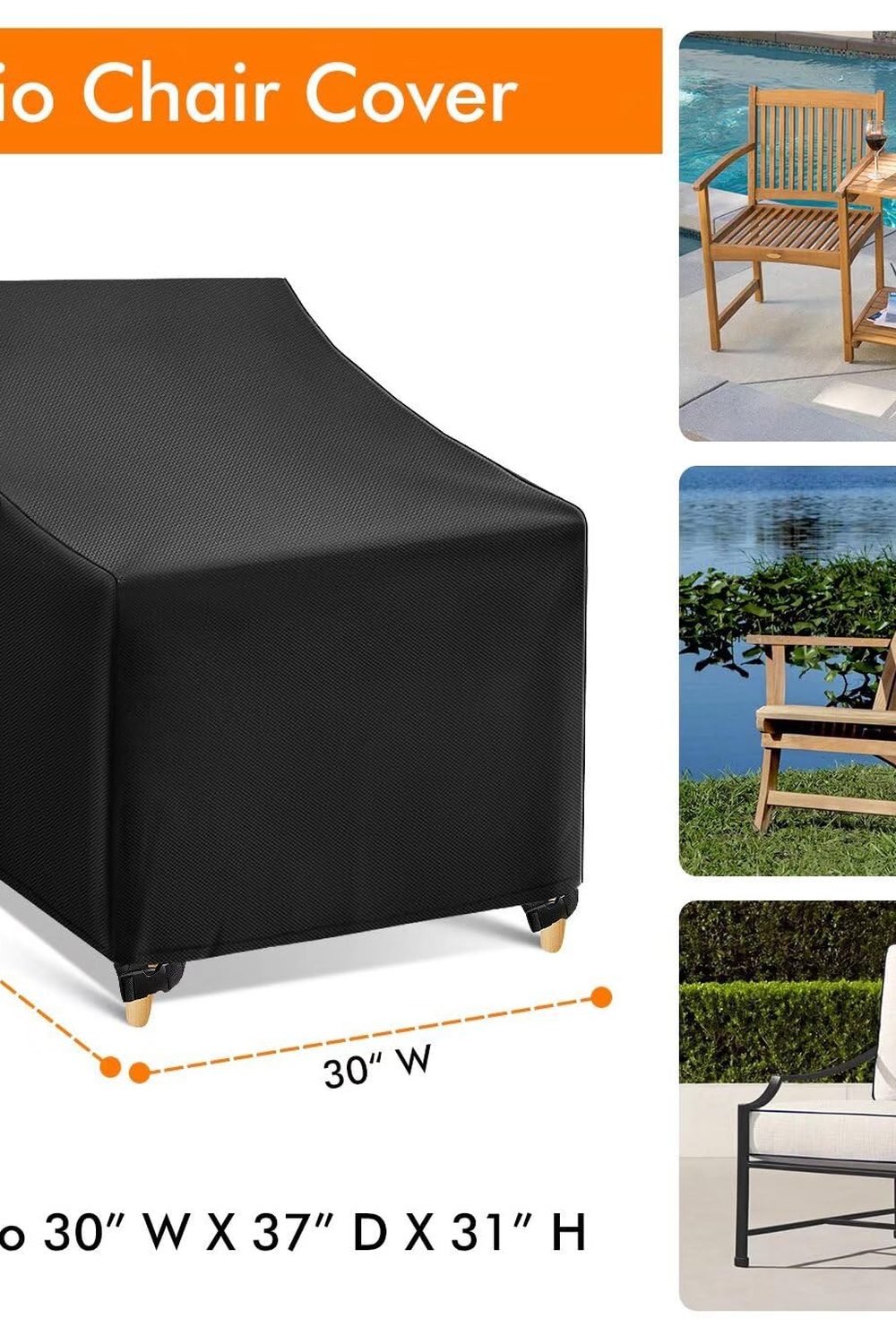 WLEAFJ Outdoor Chair Covers Waterproof, 30" W x 37" D x 31" H, 2 Pack side angle and details - WLEAFJ Outdoor Chair Covers Waterproof, 30" W x 37" D x 31" H, 2 Pack