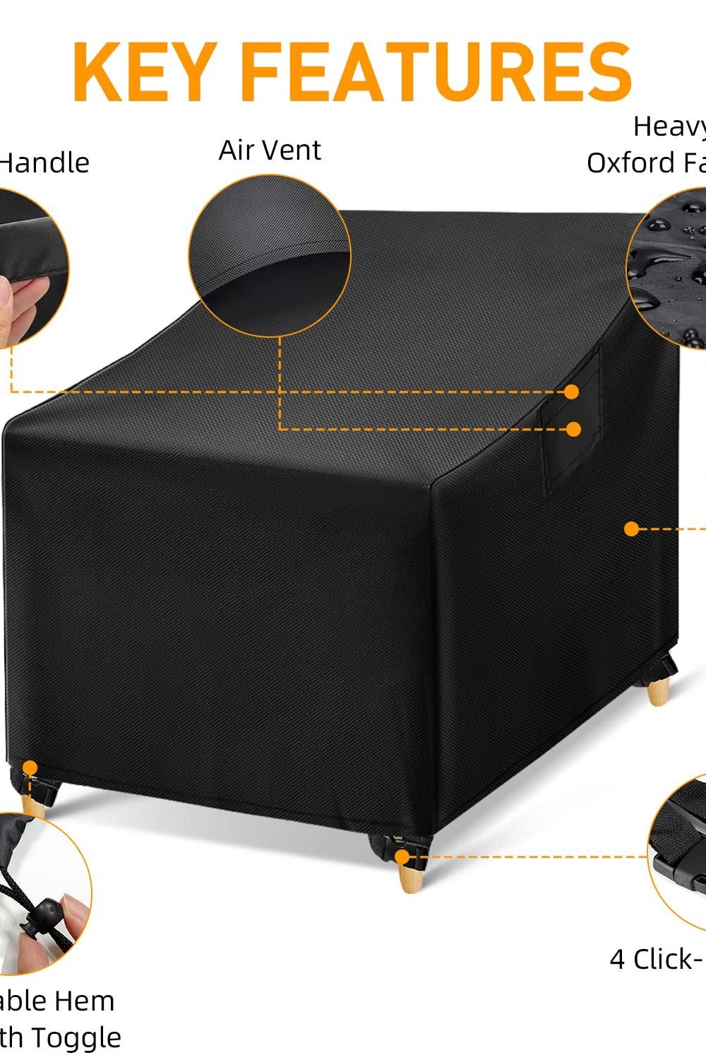 WLEAFJ Outdoor Chair Covers Waterproof, 30" W x 37" D x 31" H, 2 Pack packaging and contents - WLEAFJ Outdoor Chair Covers Waterproof, 30" W x 37" D x 31" H, 2 Pack