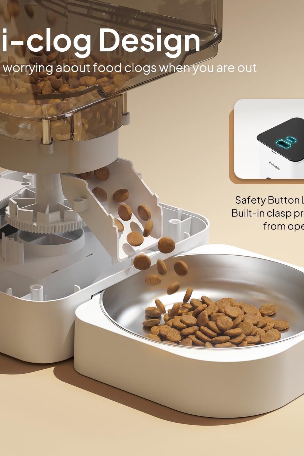VOLUAS Automatic Cat Feeder, 4L Timed Dry Food Dispenser Cats & Dogs packaging and contents — VOLUAS Automatic Cat Feeder, 4L Timed Dry Food Dispenser Cats & Dogs
