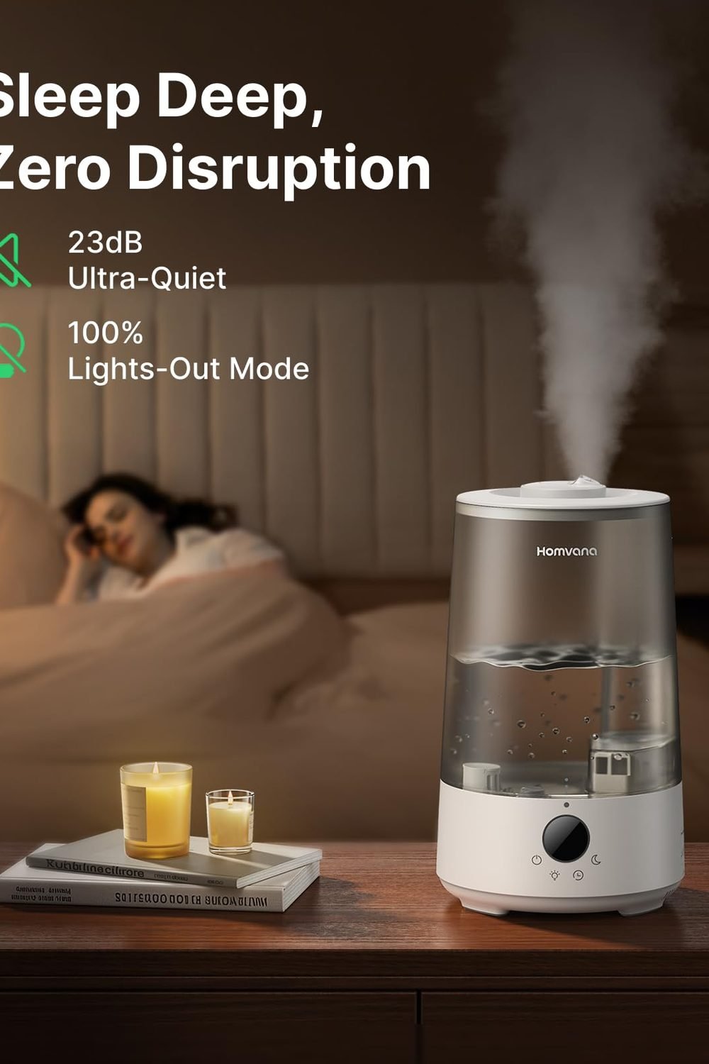 Homvana 3.6L Top-Fill Cool Mist Humidifiers Bedroom, Large Room(Grey) packaging and contents - Homvana 3.6L Top-Fill Cool Mist Humidifiers Bedroom, Large Room(Grey)