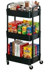 Sywhitta 3-Tier Plastic Rolling Utility Cart with Wheels Storage,Black main product view - Sywhitta 3-Tier Plastic Rolling Utility Cart with Wheels Storage,Black