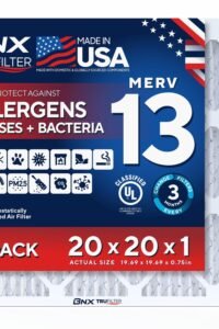BNX TruFilter 20x20x1 Air Filter MERV 13 AC Filter, HVAC Furnace Filter, 4 Pack (ACTUAL SIZE 19.68"x19.68"x0.75") Allergies, Dust, Pet Dander & Smoke - MADE IN USA - MPR1500 / FPR 10 main product view - BNX TruFilter 20x20x1 Air Filter MERV 13 AC Filter, HVAC Furnace Filter, 4 Pack (ACTUAL SIZE 19.68"x19.68"x0.75") Allergies, Dust, Pet Dander & Smoke - MADE IN USA - MPR1500 / FPR 10