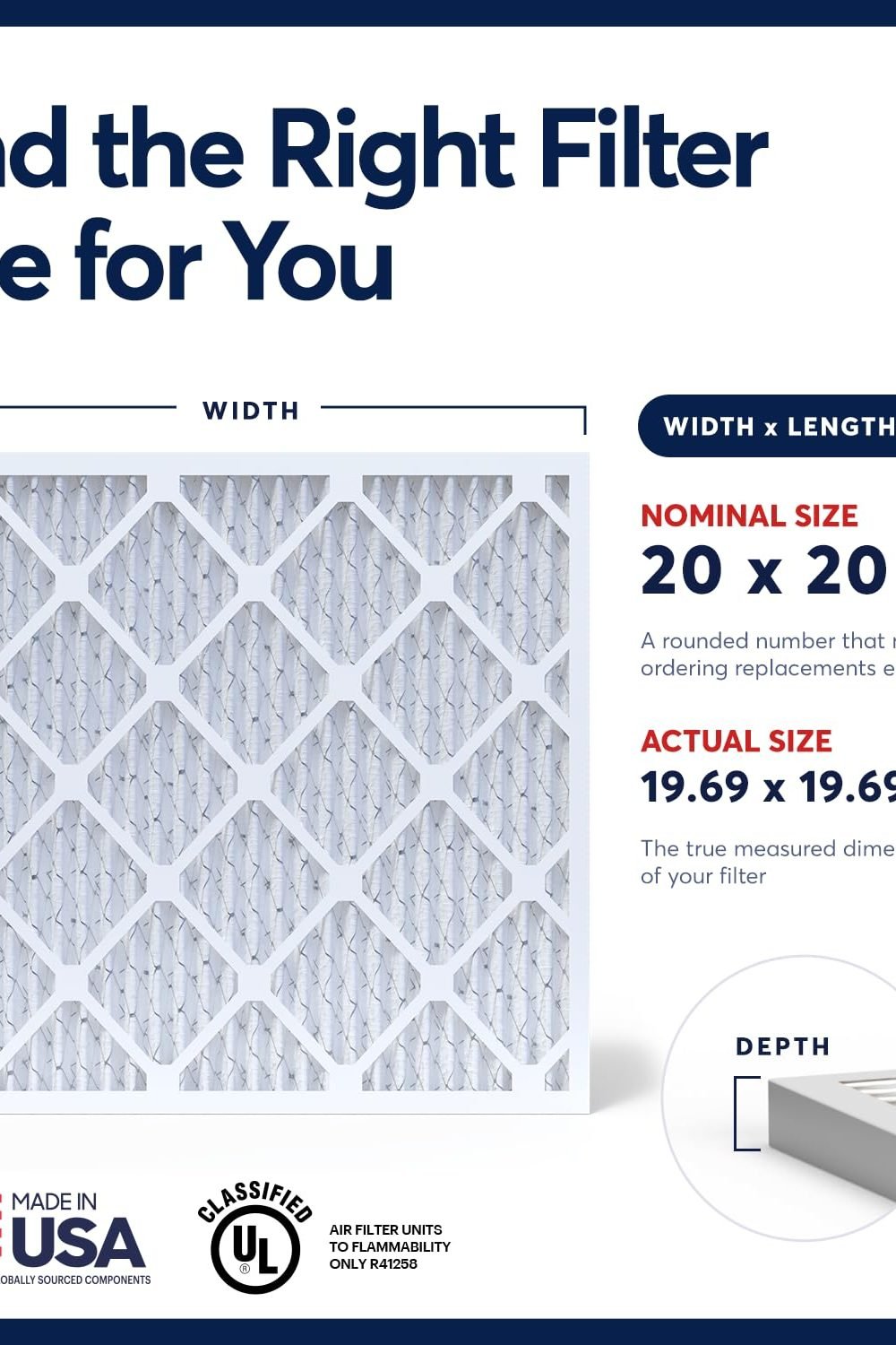 BNX TruFilter 20x20x1 Air Filter MERV 13 AC Filter, HVAC Furnace Filter, 4 Pack (ACTUAL SIZE 19.68"x19.68"x0.75") Allergies, Dust, Pet Dander & Smoke - MADE IN USA - MPR1500 / FPR 10 side angle and details - BNX TruFilter 20x20x1 Air Filter MERV 13 AC Filter, HVAC Furnace Filter, 4 Pack (ACTUAL SIZE 19.68"x19.68"x0.75") Allergies, Dust, Pet Dander & Smoke - MADE IN USA - MPR1500 / FPR 10