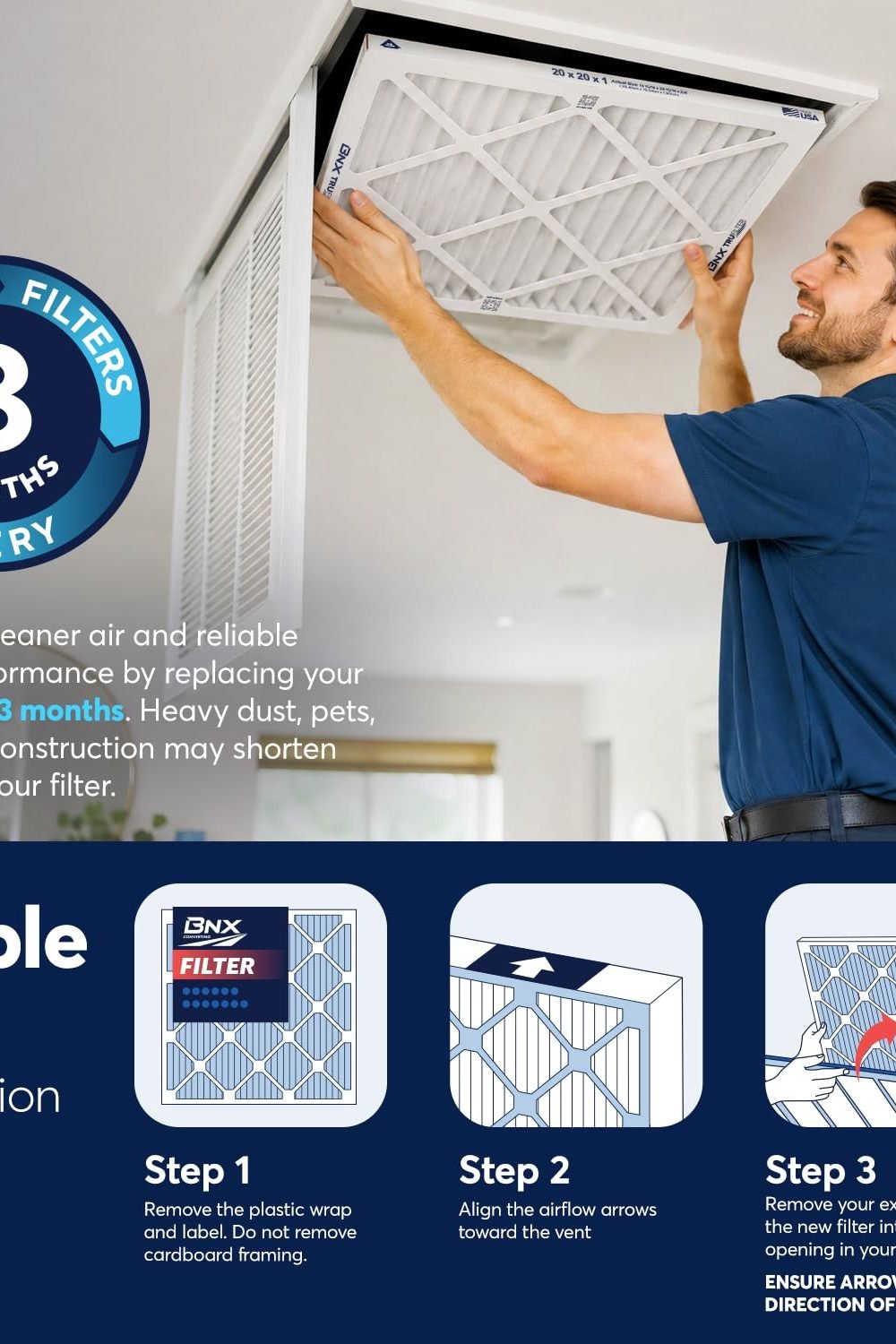BNX TruFilter 20x20x1 Air Filter MERV 13 AC Filter, HVAC Furnace Filter, 4 Pack (ACTUAL SIZE 19.68"x19.68"x0.75") Allergies, Dust, Pet Dander & Smoke - MADE IN USA - MPR1500 / FPR 10 in use at home - BNX TruFilter 20x20x1 Air Filter MERV 13 AC Filter, HVAC Furnace Filter, 4 Pack (ACTUAL SIZE 19.68"x19.68"x0.75") Allergies, Dust, Pet Dander & Smoke - MADE IN USA - MPR1500 / FPR 10