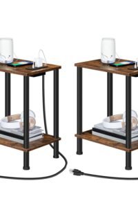HOOBRO Side Table with Charging Station, Set of 2 End Tables with USB Port and Outlets, Nightstand with 2-Layer Storage Shelves Small Spaces, Living Room, Bedroom, Rustic Brown BF09UBZP201 main product view - HOOBRO Side Table with Charging Station, Set of 2 End Tables with USB Port and Outlets, Nightstand with 2-Layer Storage Shelves Small Spaces, Living Room, Bedroom, Rustic Brown BF09UBZP201