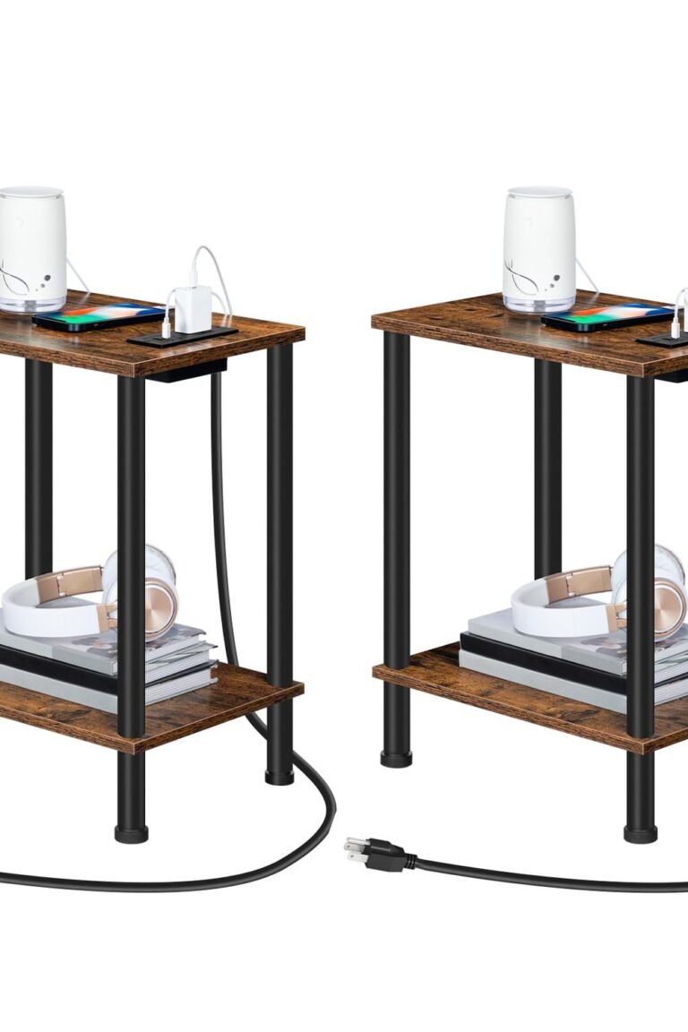 HOOBRO Side Table with Charging Station, Set of 2 End Tables with USB Port and Outlets, Nightstand with 2-Layer Storage Shelves Small Spaces, Living Room, Bedroom, Rustic Brown BF09UBZP201 main product view - HOOBRO Side Table with Charging Station, Set of 2 End Tables with USB Port and Outlets, Nightstand with 2-Layer Storage Shelves Small Spaces, Living Room, Bedroom, Rustic Brown BF09UBZP201