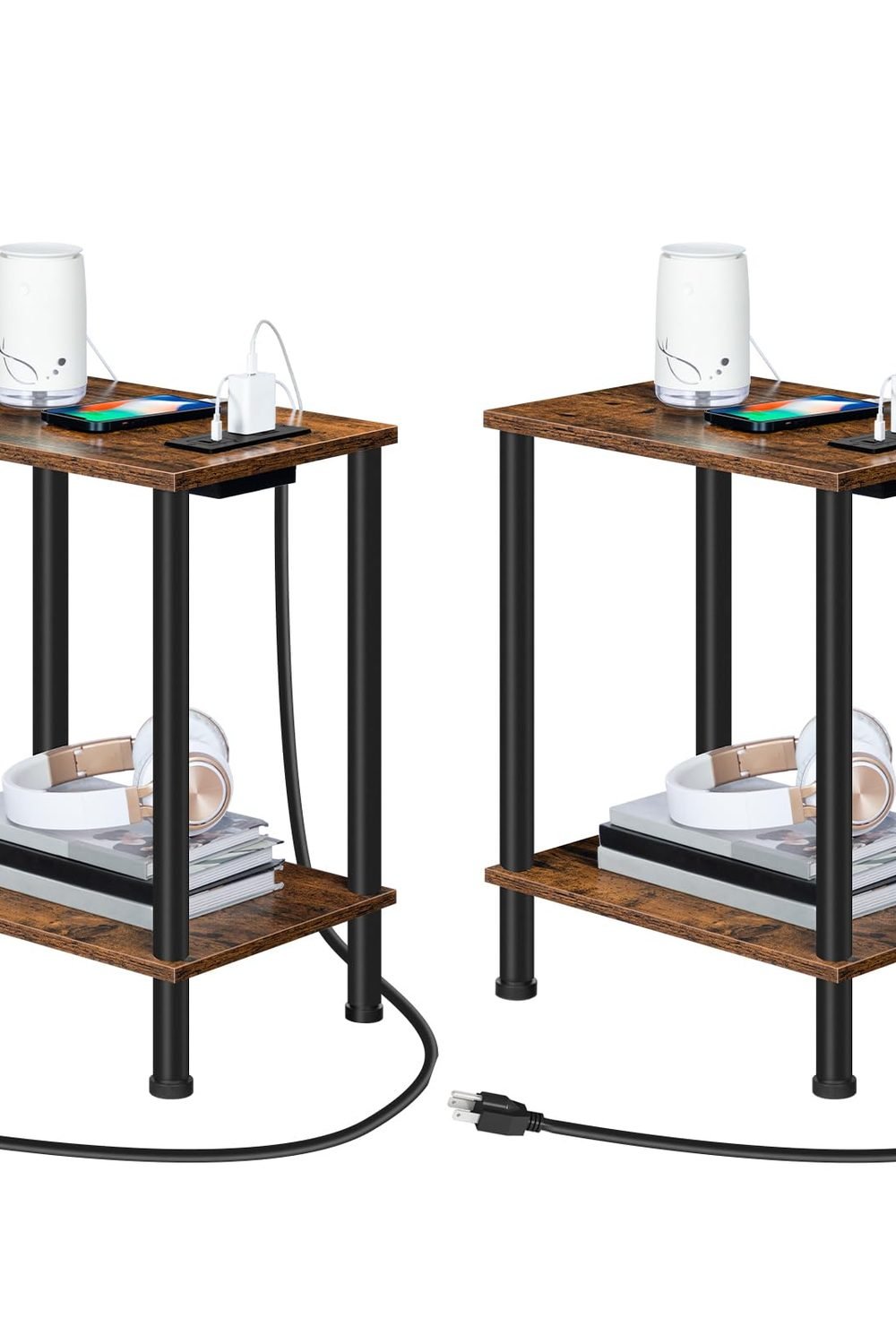 HOOBRO Side Table Review (2026) 1 HOOBRO Side Table with Charging Station, Set of 2 End Tables with USB Port and Outlets, Nightstand with 2-Layer Storage Shelves for Small Spaces, Living Room, Bedroom, Rustic Brown BF09UBZP201 shown on its Amazon listing