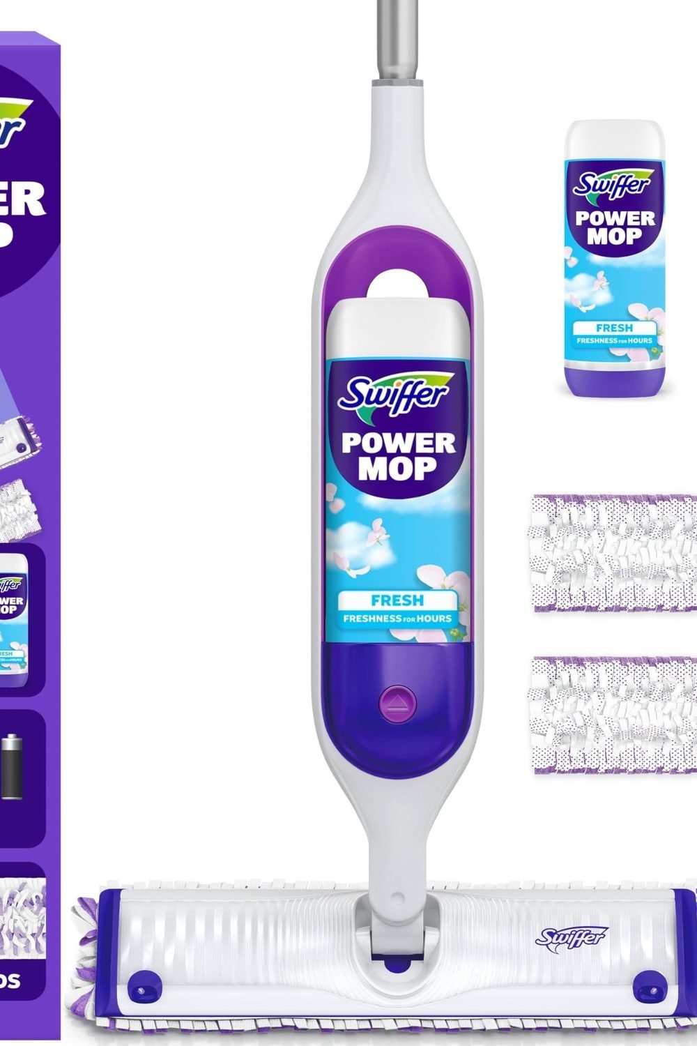 Swiffer PowerMop Mopping Kit for Floor Cleaning, Set Includes 1 Power Mop, 2 Replacement Pads, 1 Liquid Solution Refill, 2 Batteries, No Bucket Needed Electric Spray Cleaner, Multi-Surface and Wood product image