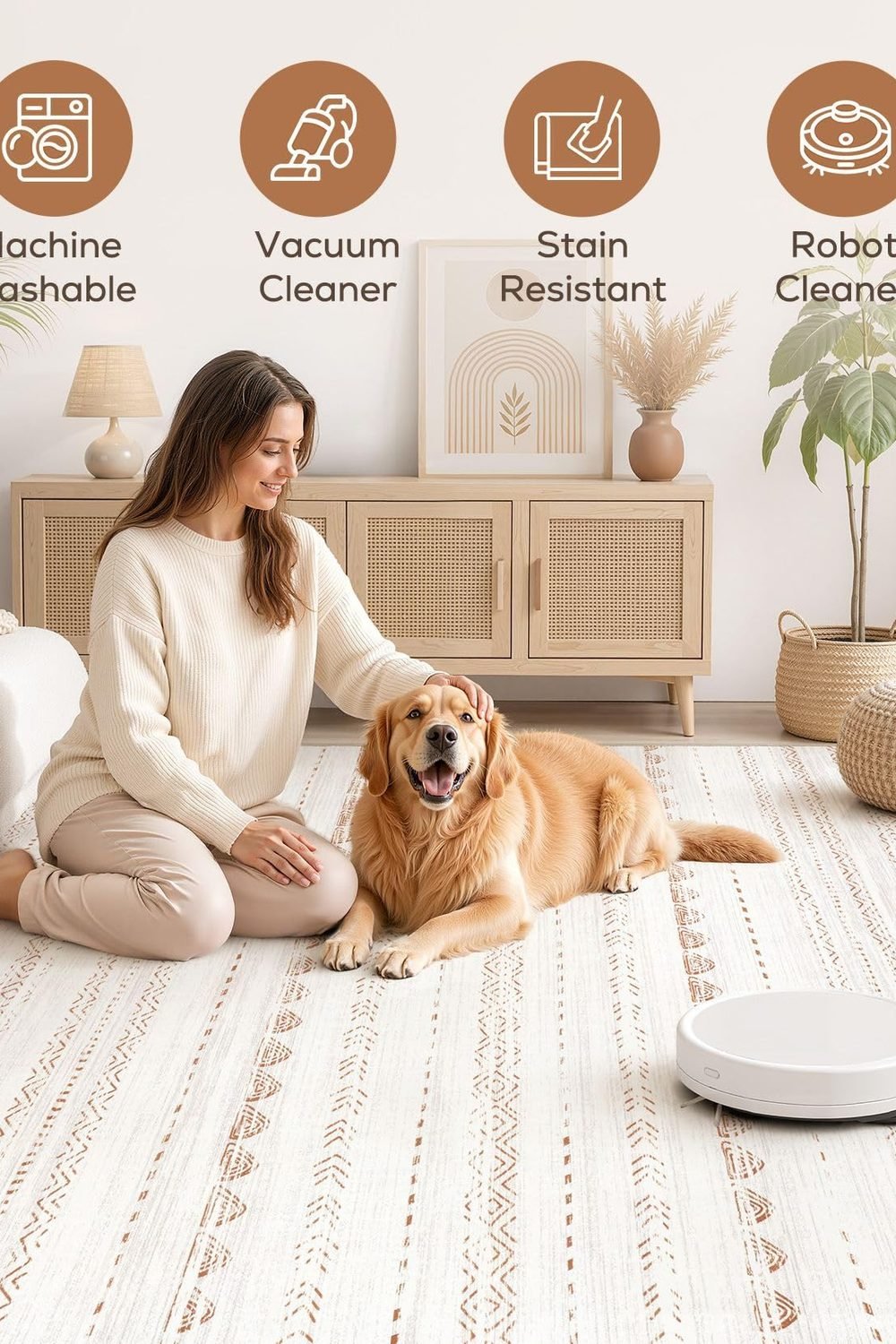 Nakagishi Boho 5x7 Area Rug Living Room Rugs Machine Washable Beige/Brown packaging and contents - Nakagishi Boho 5x7 Area Rug Living Room Rugs Machine Washable Beige/Brown
