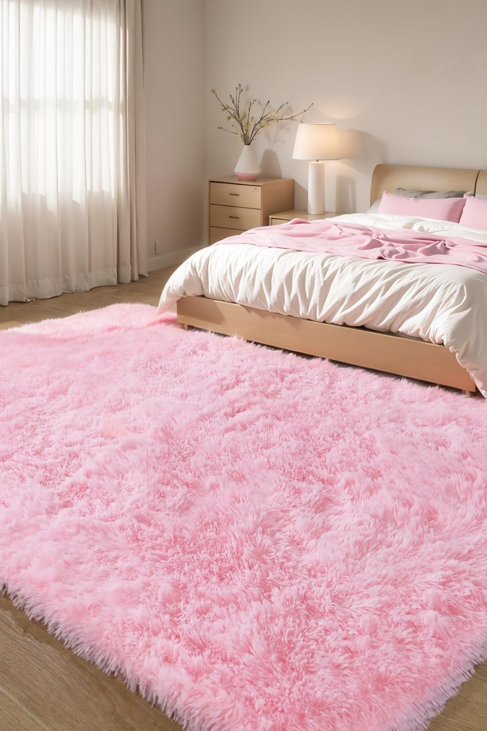 Pink Fluffy 4x6 Area Rugs Bedroom Girls, Plush Washable Carpet in use at home - Pink Fluffy 4x6 Area Rugs Bedroom Girls, Plush Washable Carpet