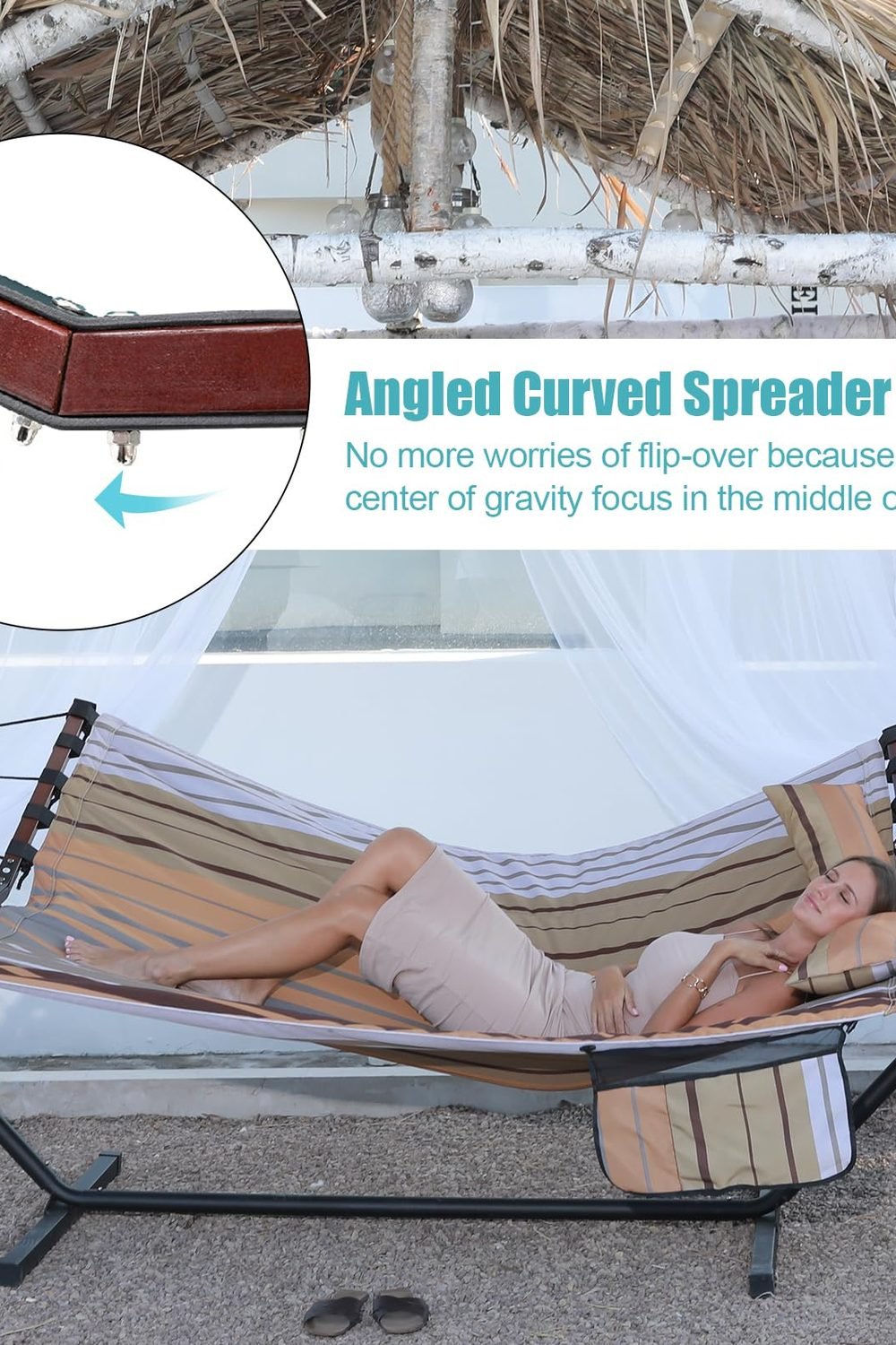 TegerDeger 12FT 2 Person Hammock V Shaped Spreader Bar Fall Yellow Stripes packaging and contents — TegerDeger 12FT 2 Person Hammock V Shaped Spreader Bar Fall Yellow Stripes
