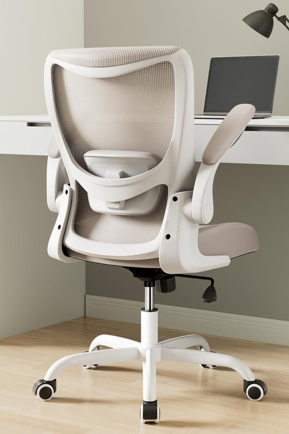 MUXX.STIL Office Chair, Ergonomic Desk Chair with Adjustable Lumbar Support and Flip up Armrest, Breathable Mesh Computer Chair for Home Office, Khaki product image