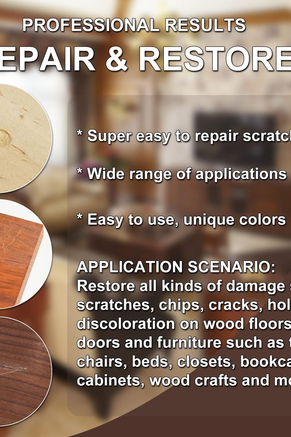 Hupeyna Wood Furniture Repair Kit, 12 Colors Wood Repair Kit, Wood Fillers side angle and details - Hupeyna Wood Furniture Repair Kit, 12 Colors Wood Repair Kit, Wood Fillers