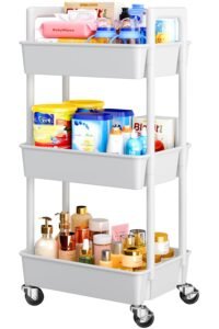Pipishell 3 Tier Rolling Cart Organizer, Plastic Rolling Cart with Lockable Wheels & Reinforced Handle, Lightweight Utility Cart Storage Cart Nursery, Kitchen, Bathroom, Craft Room, White, PIUC14W main product view - Pipishell 3 Tier Rolling Cart Organizer, Plastic Rolling Cart with Lockable Wheels & Reinforced Handle, Lightweight Utility Cart Storage Cart Nursery, Kitchen, Bathroom, Craft Room, White, PIUC14W