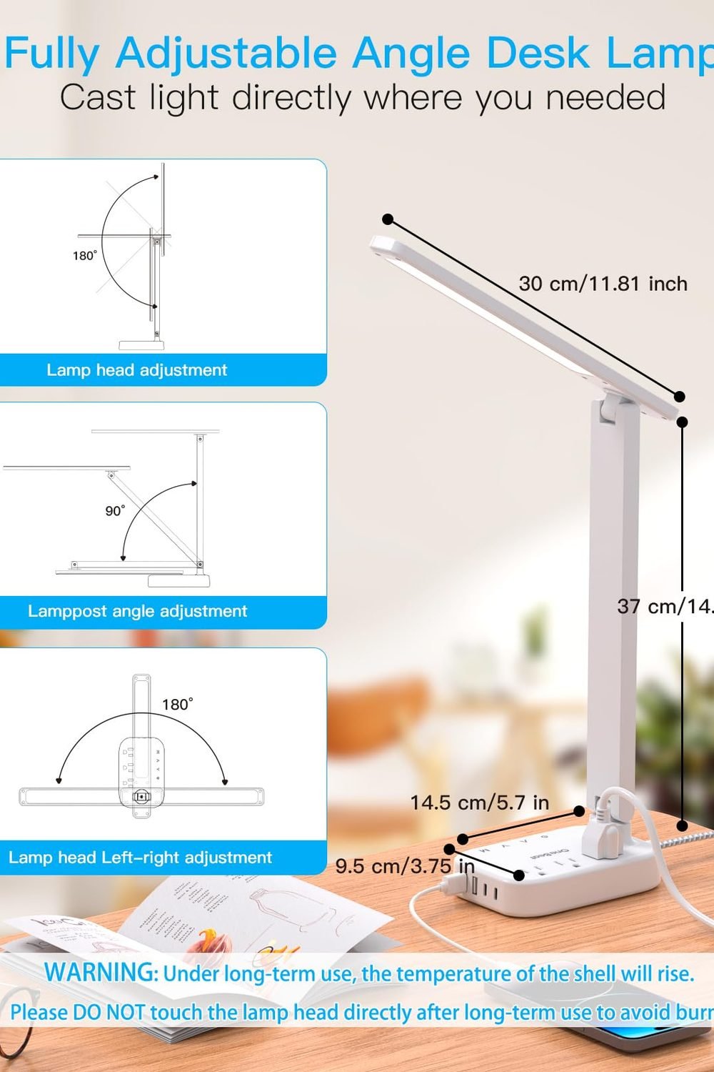 One Beat Small LED Desk Lamp Power Strip 5ft Extension Cord with 3 Outlets 4 USB Ports(2 USB C), 4 Modes, 5 Level Touch Lamp Study Reading Light, Home Office Bedroom College Dorm Room Essentials,White in use at home - One Beat Small LED Desk Lamp Power Strip 5ft Extension Cord with 3 Outlets 4 USB Ports(2 USB C), 4 Modes, 5 Level Touch Lamp Study Reading Light, Home Office Bedroom College Dorm Room Essentials,White