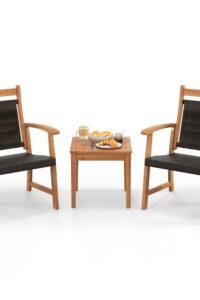 HAPPYGRILL 3 Pieces Rattan Wood Bistro Set, Patio Wicker Chairs Set with Acacia Wood Side Table, Outdoor Sofa Furniture Set Yard Garden Porch Poolside main product view - HAPPYGRILL 3 Pieces Rattan Wood Bistro Set, Patio Wicker Chairs Set with Acacia Wood Side Table, Outdoor Sofa Furniture Set Yard Garden Porch Poolside