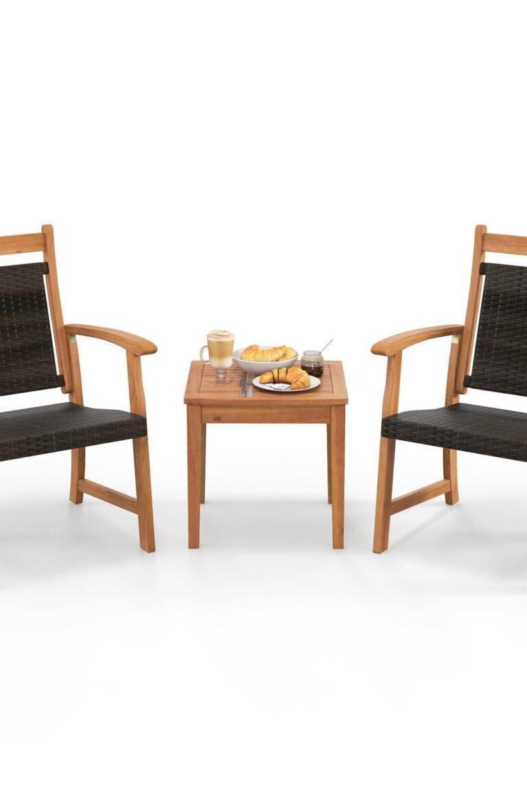 HAPPYGRILL 3 Pieces Rattan Wood Bistro Set, Patio Wicker Chairs Set with Acacia Wood Side Table, Outdoor Sofa Furniture Set Yard Garden Porch Poolside main product view - HAPPYGRILL 3 Pieces Rattan Wood Bistro Set, Patio Wicker Chairs Set with Acacia Wood Side Table, Outdoor Sofa Furniture Set Yard Garden Porch Poolside