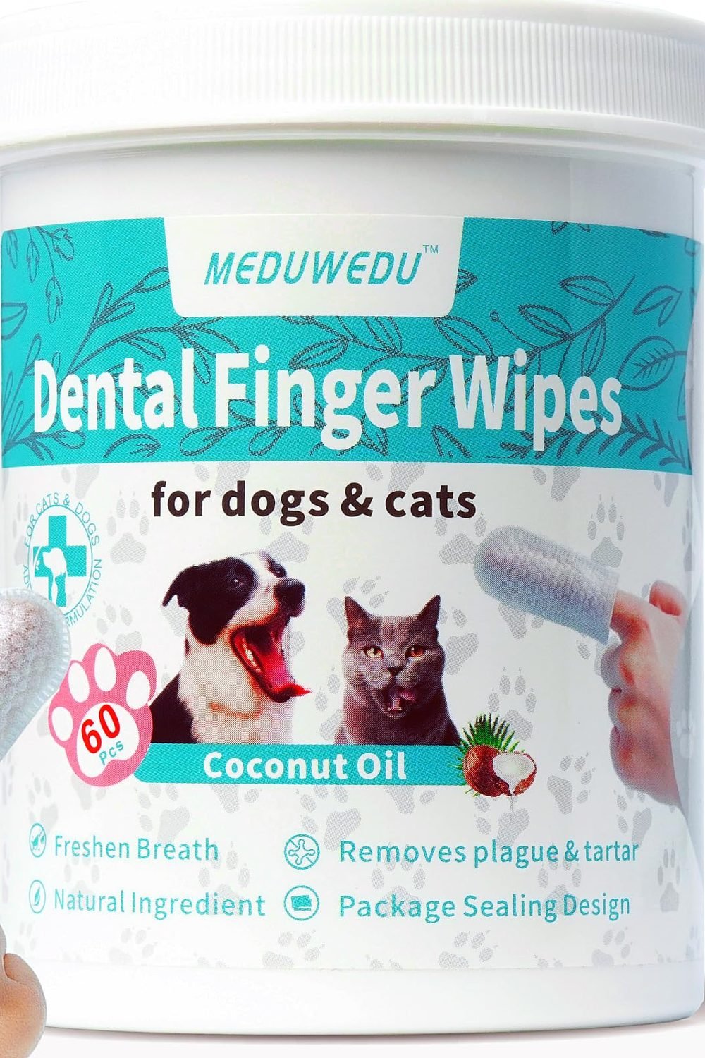 MEDUWEDU Dental Care Finger Wipes 60 Counts,Teeth Cleaning Finger Wipes for Dogs & Cats,Reduces Plaque & Supports Oral Freshness, Coconut Scent product image