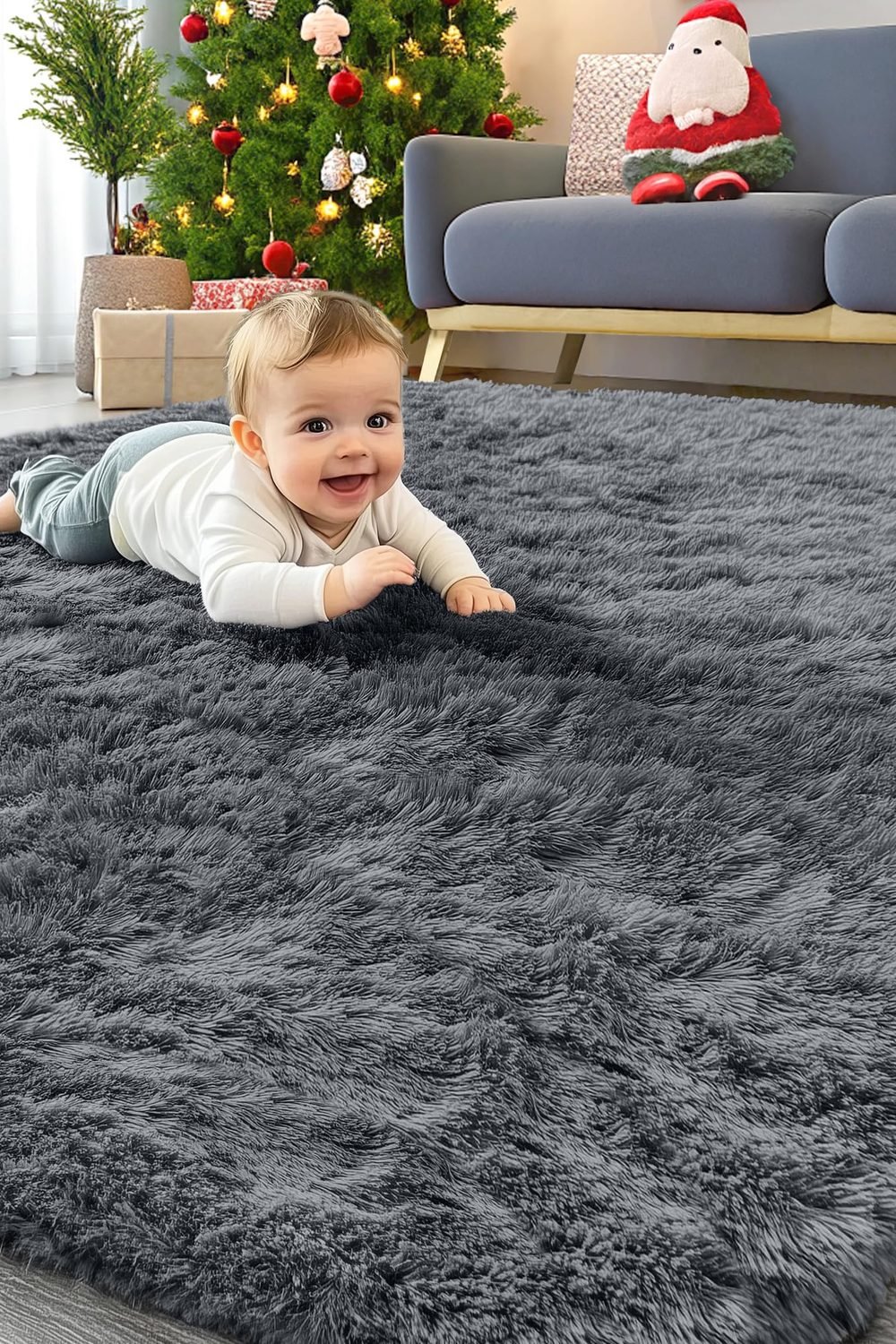 OLANLY Area Rugs for Living Room Bedroom, Machine Washable 4x5.9 ft Soft Fluffy Shaggy Bedside Rug, Indoor Floor Carpet for Kids Girls and Boys, Dorms, Nursery Rooms, Home Decor Aesthetic, Grey product image