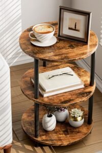 XBurmo Small Round Coffee Table - 3 Tier Design Accent Table, Narrow Side or Bedside Stand, Industrial Vintage Nightstand Bedroom, Living Room, or Small Spaces, Rustic Brown main product view - XBurmo Small Round Coffee Table - 3 Tier Design Accent Table, Narrow Side or Bedside Stand, Industrial Vintage Nightstand Bedroom, Living Room, or Small Spaces, Rustic Brown