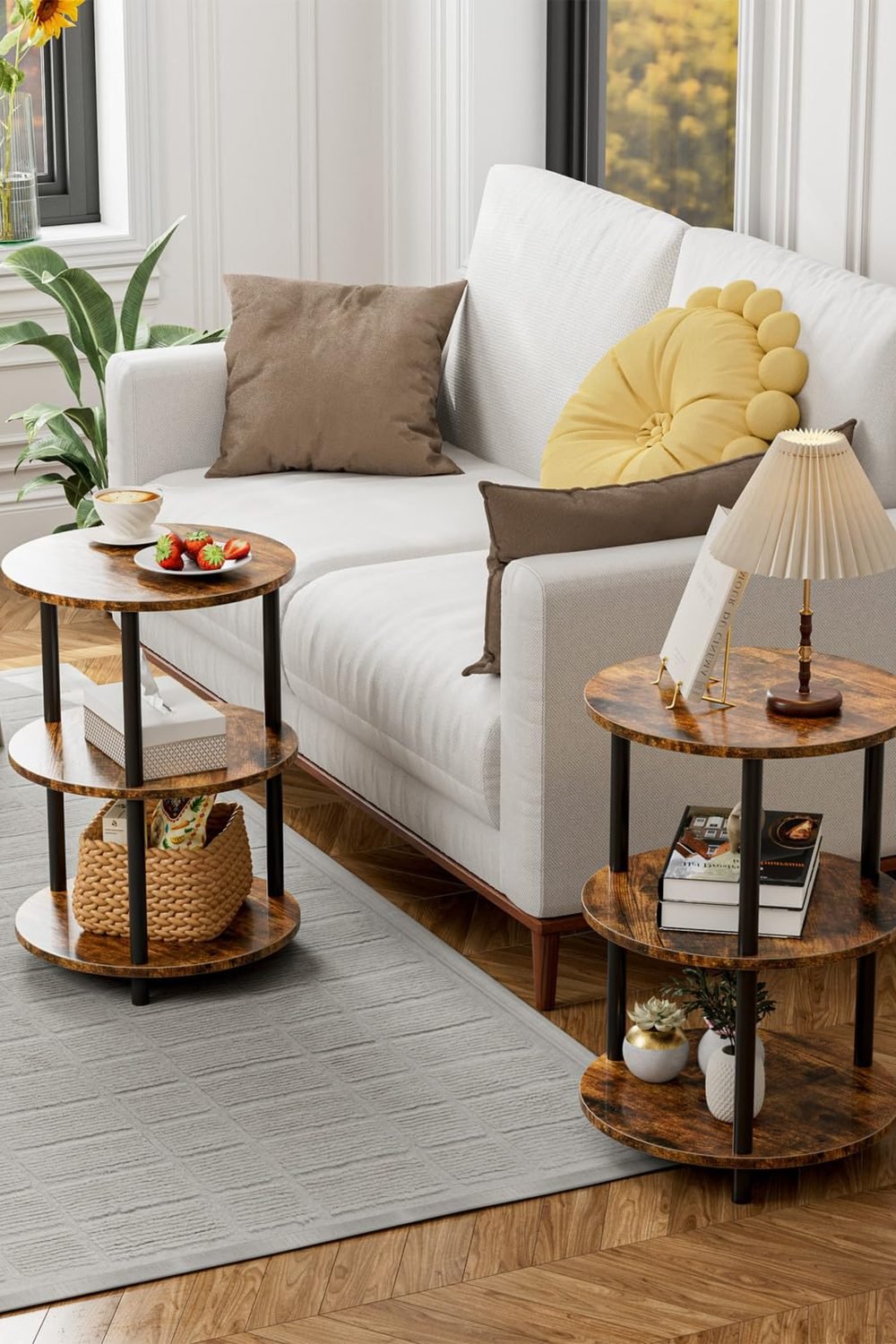 XBurmo Small Round Coffee Table - 3 Tier Design Accent Table, Narrow Side or Bedside Stand, Industrial Vintage Nightstand Bedroom, Living Room, or Small Spaces, Rustic Brown accessories and refills - XBurmo Small Round Coffee Table - 3 Tier Design Accent Table, Narrow Side or Bedside Stand, Industrial Vintage Nightstand Bedroom, Living Room, or Small Spaces, Rustic Brown