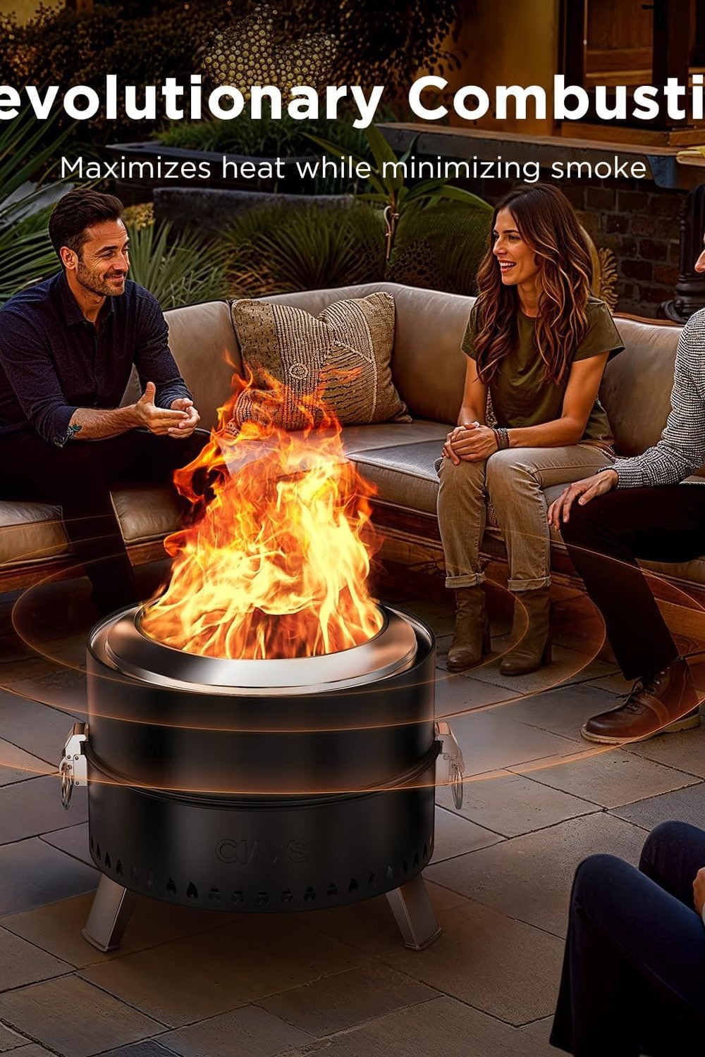 Ciays 19 Inch Smokeless Firepit, Portable Outside Camping, Black side angle and details - Ciays 19 Inch Smokeless Firepit, Portable Outside Camping, Black