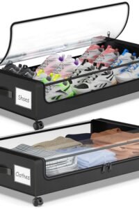 Molutsody Under Bed Storage with Wheels, 2-Pack Underbed Storage Containers with Clear Lids, Under Bed Shoe Storage Organizer, Rolling Under the Bed Storage Bins Clothes Shoes Blankets (Black) main product view - Molutsody Under Bed Storage with Wheels, 2-Pack Underbed Storage Containers with Clear Lids, Under Bed Shoe Storage Organizer, Rolling Under the Bed Storage Bins Clothes Shoes Blankets (Black)