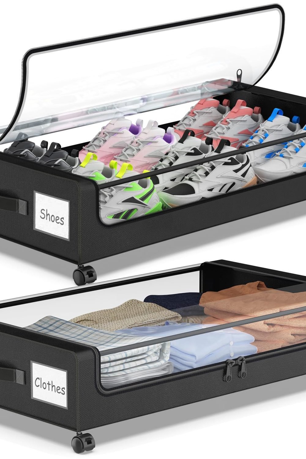 Molutsody Under Bed Storage with Wheels, 2-Pack Underbed Storage Containers with Clear Lids, Under Bed Shoe Storage Organizer, Rolling Under the Bed Storage Bins Clothes Shoes Blankets (Black) main product view - Molutsody Under Bed Storage with Wheels, 2-Pack Underbed Storage Containers with Clear Lids, Under Bed Shoe Storage Organizer, Rolling Under the Bed Storage Bins Clothes Shoes Blankets (Black)