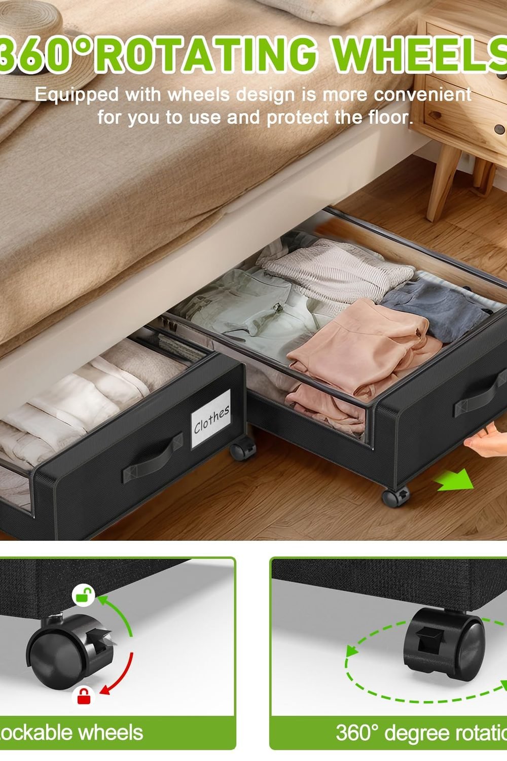 Molutsody Under Bed Storage with Wheels, 2-Pack Underbed Storage Containers with Clear Lids, Under Bed Shoe Storage Organizer, Rolling Under the Bed Storage Bins Clothes Shoes Blankets (Black) packaging and contents - Molutsody Under Bed Storage with Wheels, 2-Pack Underbed Storage Containers with Clear Lids, Under Bed Shoe Storage Organizer, Rolling Under the Bed Storage Bins Clothes Shoes Blankets (Black)