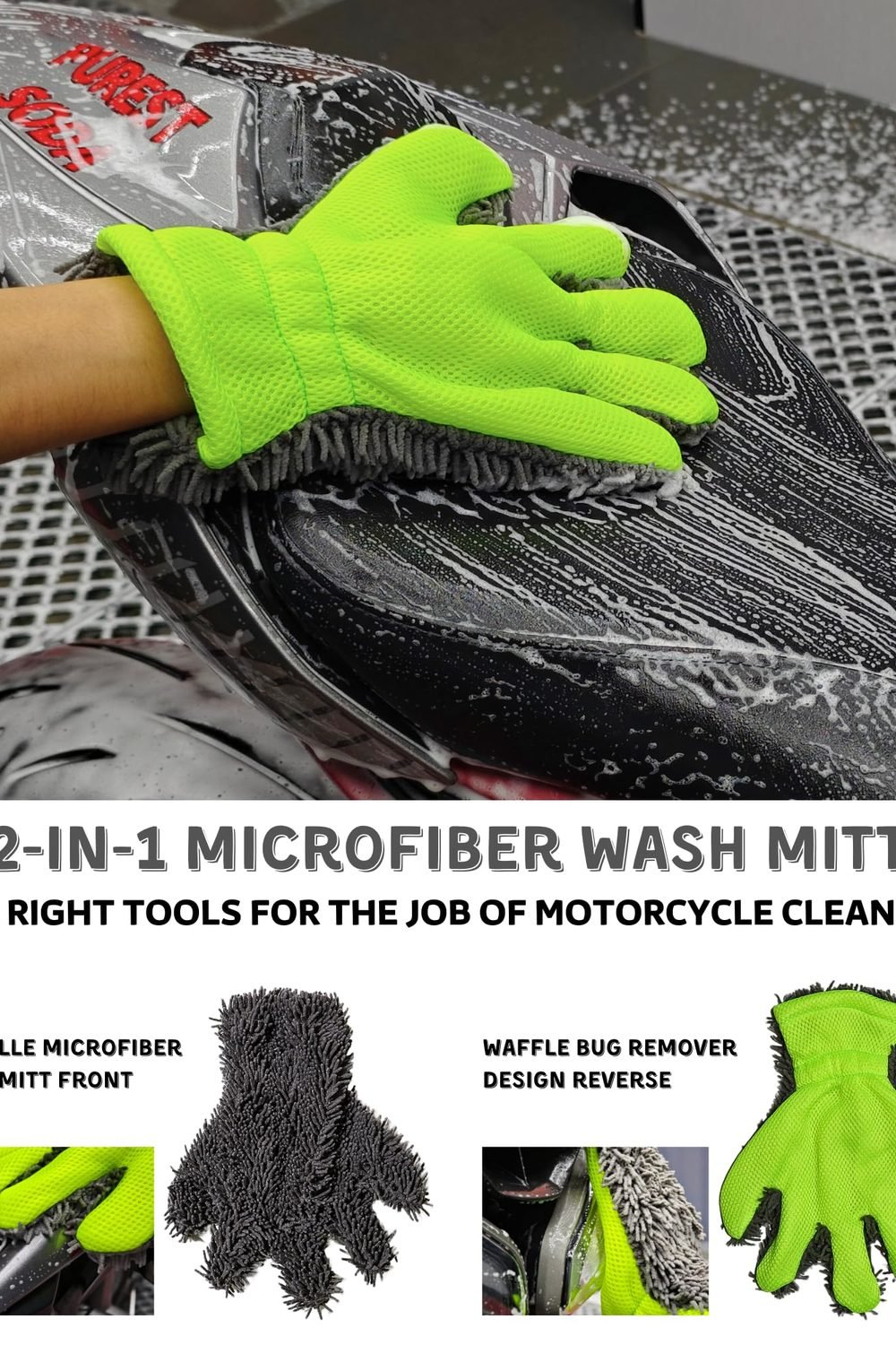 oesee 8 Pack Motorcycle Cleaning Kit - Professional Safe Chrome/Engine/Tires, Hard Reach Brush, Microfiber Mitt, Detailing Tools, Drying Towel & Wax Applicators packaging and contents - oesee 8 Pack Motorcycle Cleaning Kit - Professional Safe Chrome/Engine/Tires, Hard Reach Brush, Microfiber Mitt, Detailing Tools, Drying Towel & Wax Applicators
