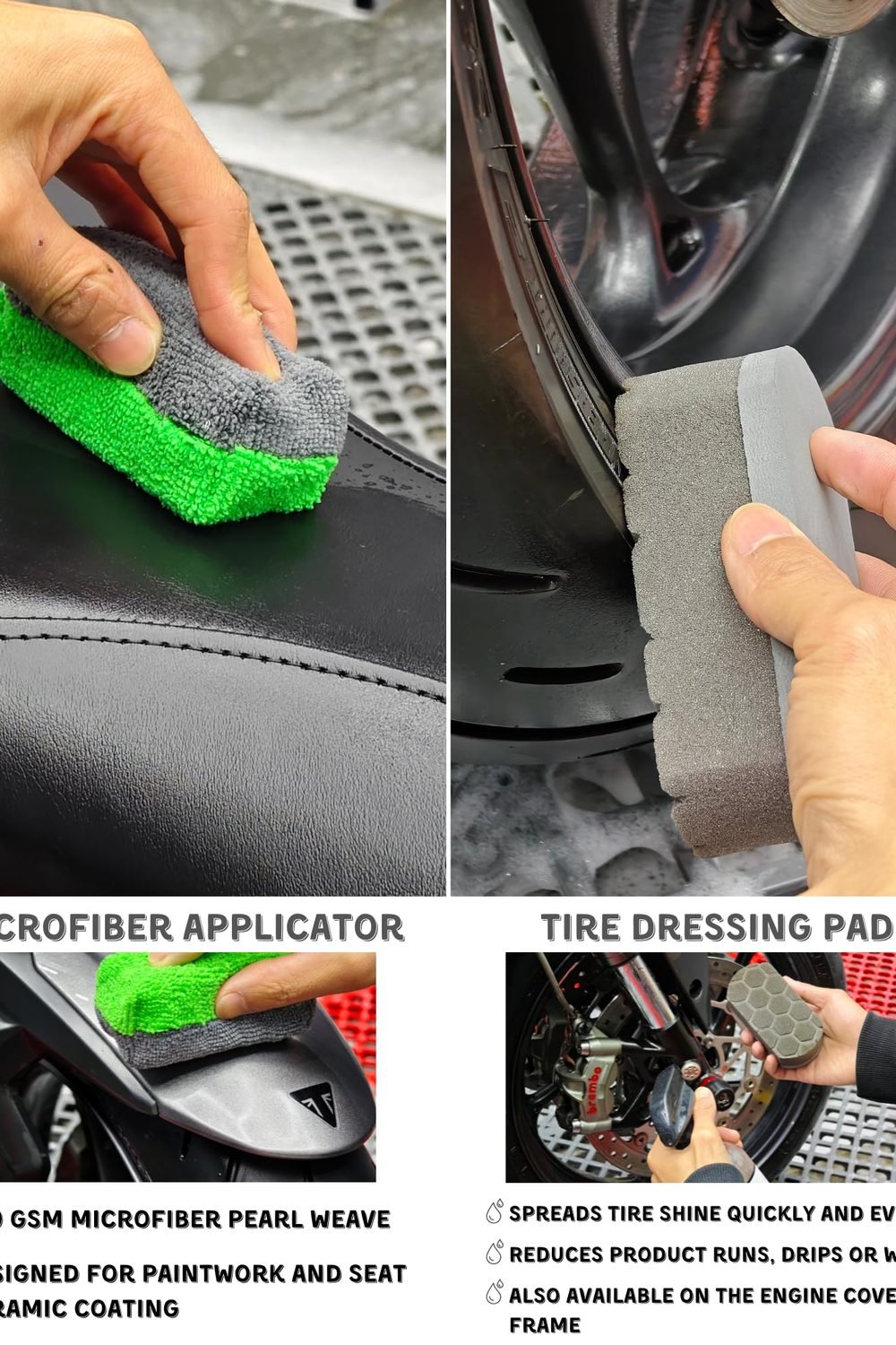 oesee 8 Pack Motorcycle Cleaning Kit - Professional Safe Chrome/Engine/Tires, Hard Reach Brush, Microfiber Mitt, Detailing Tools, Drying Towel & Wax Applicators in use at home - oesee 8 Pack Motorcycle Cleaning Kit - Professional Safe Chrome/Engine/Tires, Hard Reach Brush, Microfiber Mitt, Detailing Tools, Drying Towel & Wax Applicators