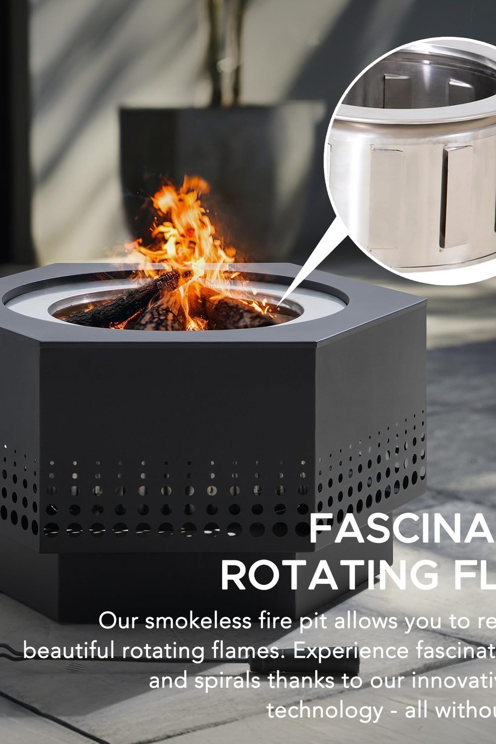 SUNJOY Smokeless Fire Pit 28-Inch Hexagonal Firepit Outdoor, Stainless Steel Wood Burning Fireplace with Removable Ash Pan, PVC Cover and Fire Poker, Ideal Camping, Bonfire, Backyard, Black accessories and refills - SUNJOY Smokeless Fire Pit 28-Inch Hexagonal Firepit Outdoor, Stainless Steel Wood Burning Fireplace with Removable Ash Pan, PVC Cover and Fire Poker, Ideal Camping, Bonfire, Backyard, Black
