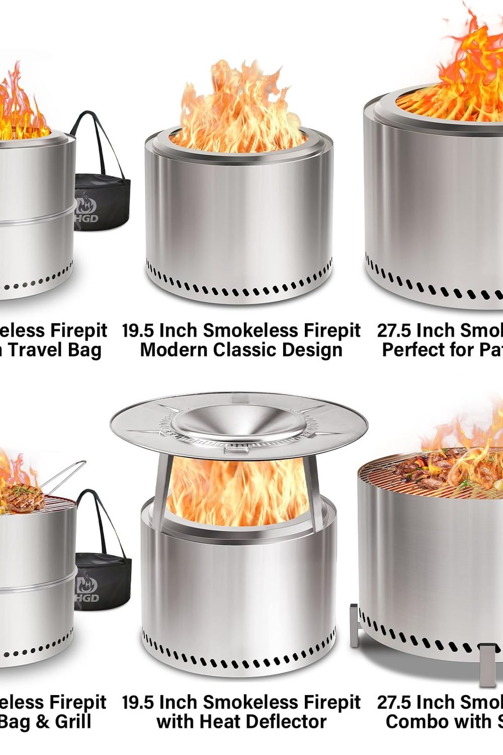 HGD 19.5" Smokeless Fire Pit Outdoor, Stainless Steel Wood Burning Firepit with Secondary Combustion, Backyard Patio Stove Garden, BBQ & Bonfire packaging and contents - HGD 19.5" Smokeless Fire Pit Outdoor, Stainless Steel Wood Burning Firepit with Secondary Combustion, Backyard Patio Stove Garden, BBQ & Bonfire
