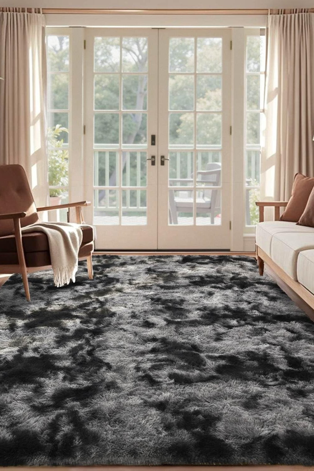 6x9 Ft Large Shag Rugs Living Room Decor, Tie-Dyed Ultra Soft Fluffy Furry Area Rugs Bedroom Indoor Floor, Aesthetic Carpet Kids Home (Dark Grey) side angle and details - 6x9 Ft Large Shag Rugs Living Room Decor, Tie-Dyed Ultra Soft Fluffy Furry Area Rugs Bedroom Indoor Floor, Aesthetic Carpet Kids Home (Dark Grey)