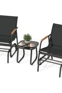 YITAHOME 3 Piece Patio Glider Set Textilene Gliders Outdoor Furniture Black main product view - YITAHOME 3 Piece Patio Glider Set Textilene Gliders Outdoor Furniture Black