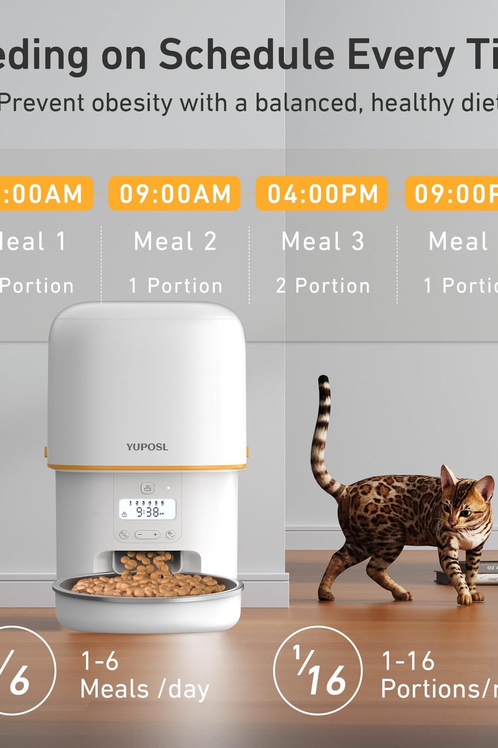 Automatic Cat Feeder, 3L Cat Food Dispenser with Anti-Jam Design, Over 180-day Battery Life, 1-6 Meals Per Day with Stainless Steel Cat Bowl, Keep Dry Food Fresh, Timed Pet Feeder Also Small Dog side angle and details — Automatic Cat Feeder, 3L Cat Food Dispenser with Anti-Jam Design, Over 180-day Battery Life, 1-6 Meals Per Day with Stainless Steel Cat Bowl, Keep Dry Food Fresh, Timed Pet Feeder Also Small Dog