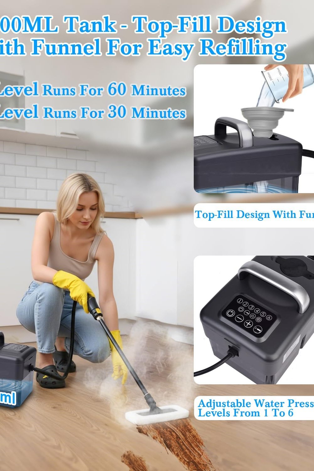 Steam Cleaner Home - 1600ML Water Tank 15s Heat-Up Portable Steamer Cleaning, 6 Level Adjustable, 2500W, 45PSI, 250F Steam, Handheld Steam Cleaner Car Detailing, Grease, Tile,Grout accessories and refills - Steam Cleaner Home - 1600ML Water Tank 15s Heat-Up Portable Steamer Cleaning, 6 Level Adjustable, 2500W, 45PSI, 250F Steam, Handheld Steam Cleaner Car Detailing, Grease, Tile,Grout
