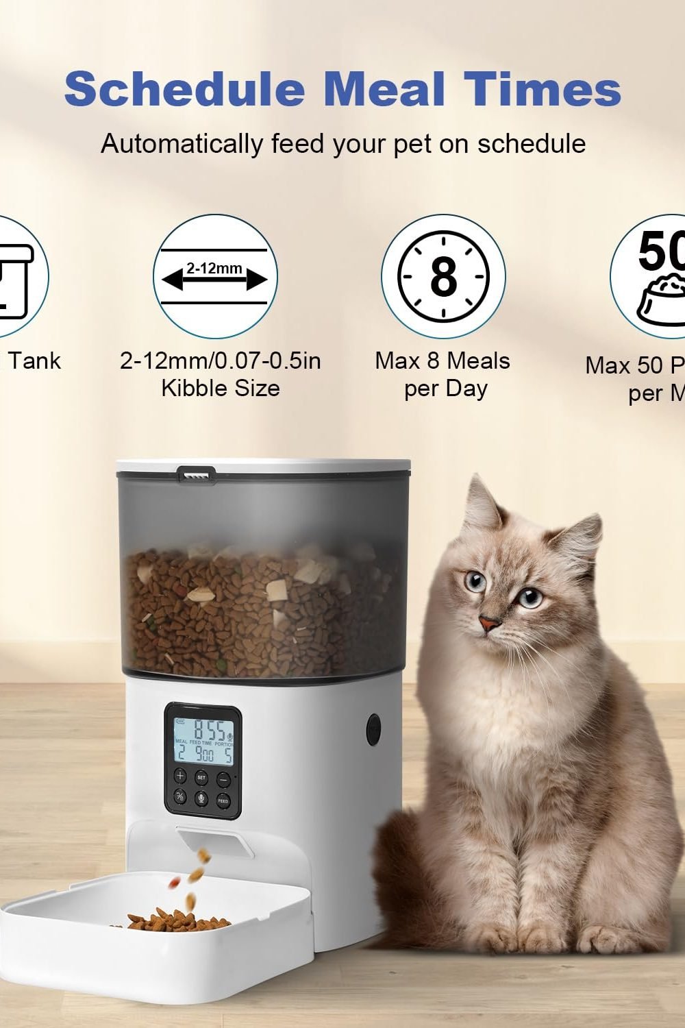ANDOLL HOME Automatic Cat Feeder, 4L Cat Food Dispenser with 10s Voice Recorder, Pet Feeder up to 8 Meals per Day, Timed Dog Feeder with Dry Food Sealed Ring side angle and details — ANDOLL HOME Automatic Cat Feeder, 4L Cat Food Dispenser with 10s Voice Recorder, Pet Feeder up to 8 Meals per Day, Timed Dog Feeder with Dry Food Sealed Ring