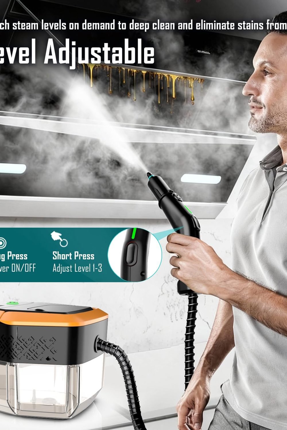 Steam Cleaner, 3-Level Adjustable Handle, 15s Heat-Up, Steamer Cleaning With 1.8L Large Tank, Dry Burn Protection, Handheld Steam Cleaner Home, Bathroom, Tile, Grout,Car with 12pcs Accessories accessories and refills - Steam Cleaner, 3-Level Adjustable Handle, 15s Heat-Up, Steamer Cleaning With 1.8L Large Tank, Dry Burn Protection, Handheld Steam Cleaner Home, Bathroom, Tile, Grout,Car with 12pcs Accessories