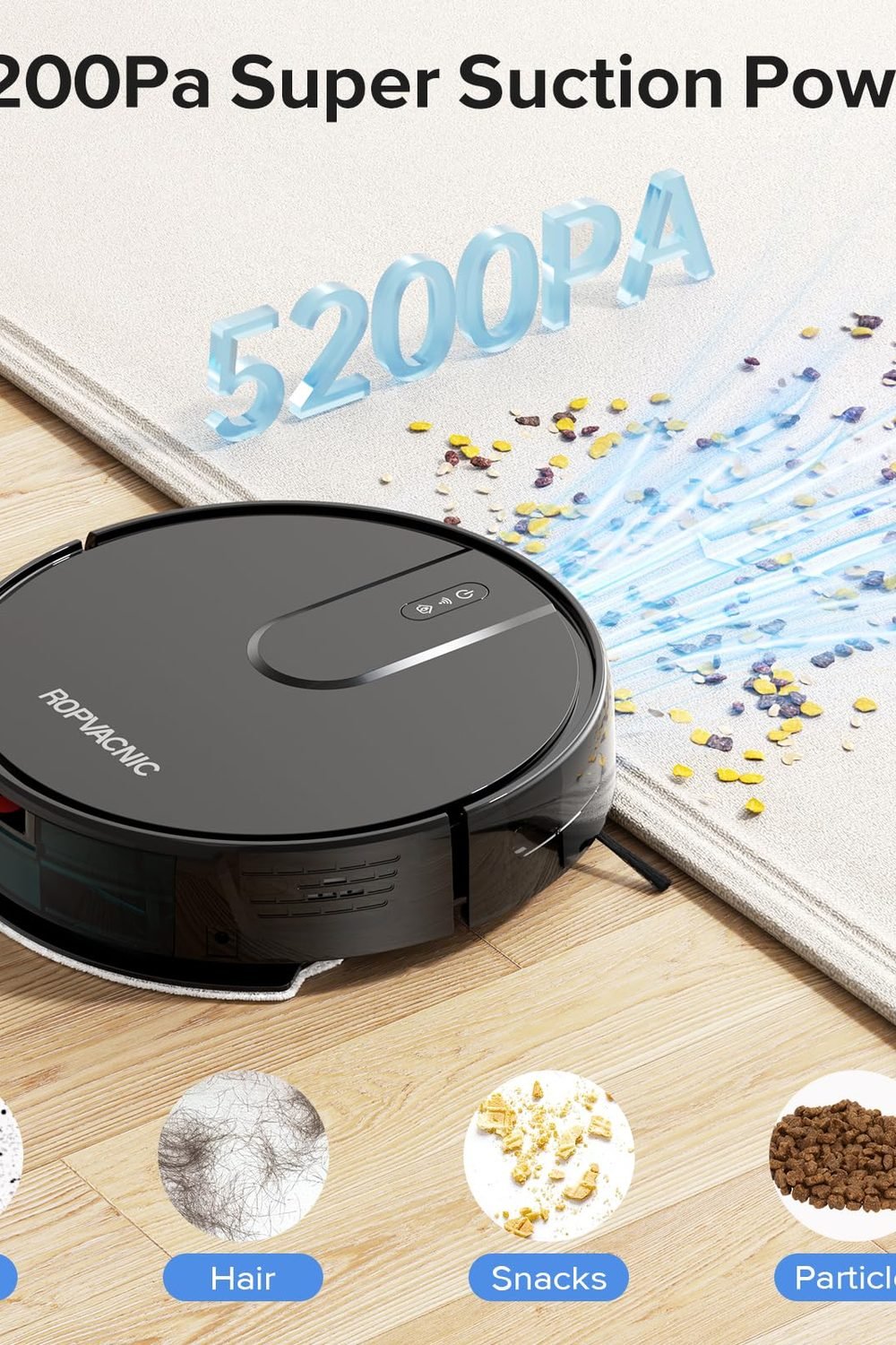 Best Robot Vacuum 2026: 3 Product Comparison 3 ROPVACNIC Robot Vacuum and Mop Combo 5200Pa Suction Robotic Cleaner product image