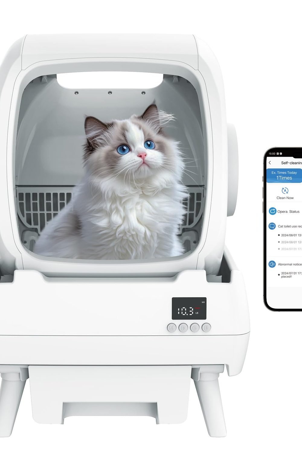 FRCFRC Automatic Cat Litter Box Self Cleaning Review (2026) 1 Automatic Cat Litter Box Self Cleaning - App Control, Cat Toilet Records, Suitable for Big Cats, Medium Cats, Kittens and Multi-Cat Families, Anti-Pinch, Low Noise【Assembly Required】- White shown on its Amazon listing