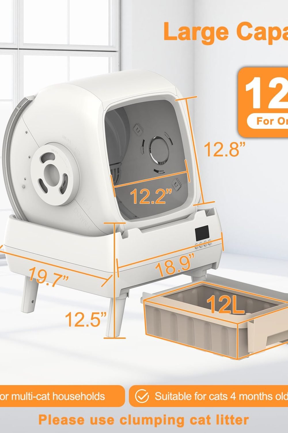 Automatic Cat Litter Box Self Cleaning - App Control, Cat Toilet Records, Suitable Big Cats, Medium Cats, Kittens and Multi-Cat Families, Anti-Pinch, Low NoiseAssembly Required- White accessories and refills - Automatic Cat Litter Box Self Cleaning - App Control, Cat Toilet Records, Suitable Big Cats, Medium Cats, Kittens and Multi-Cat Families, Anti-Pinch, Low NoiseAssembly Required- White